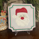 Wreath Card/Santa Embroidered